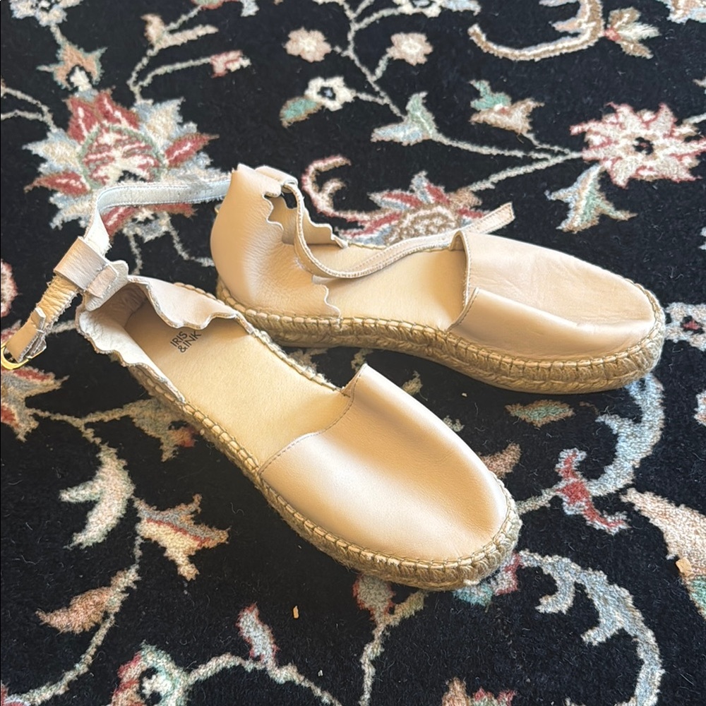 Tan Leather Espadrille Flats with Jute Sole